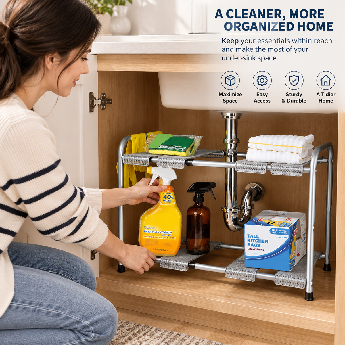 Expandable Under-Sink Storage Shelf
