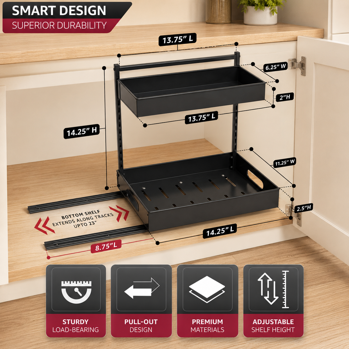 Sliding Under-Sink Storage Organizer - 2 Pcs