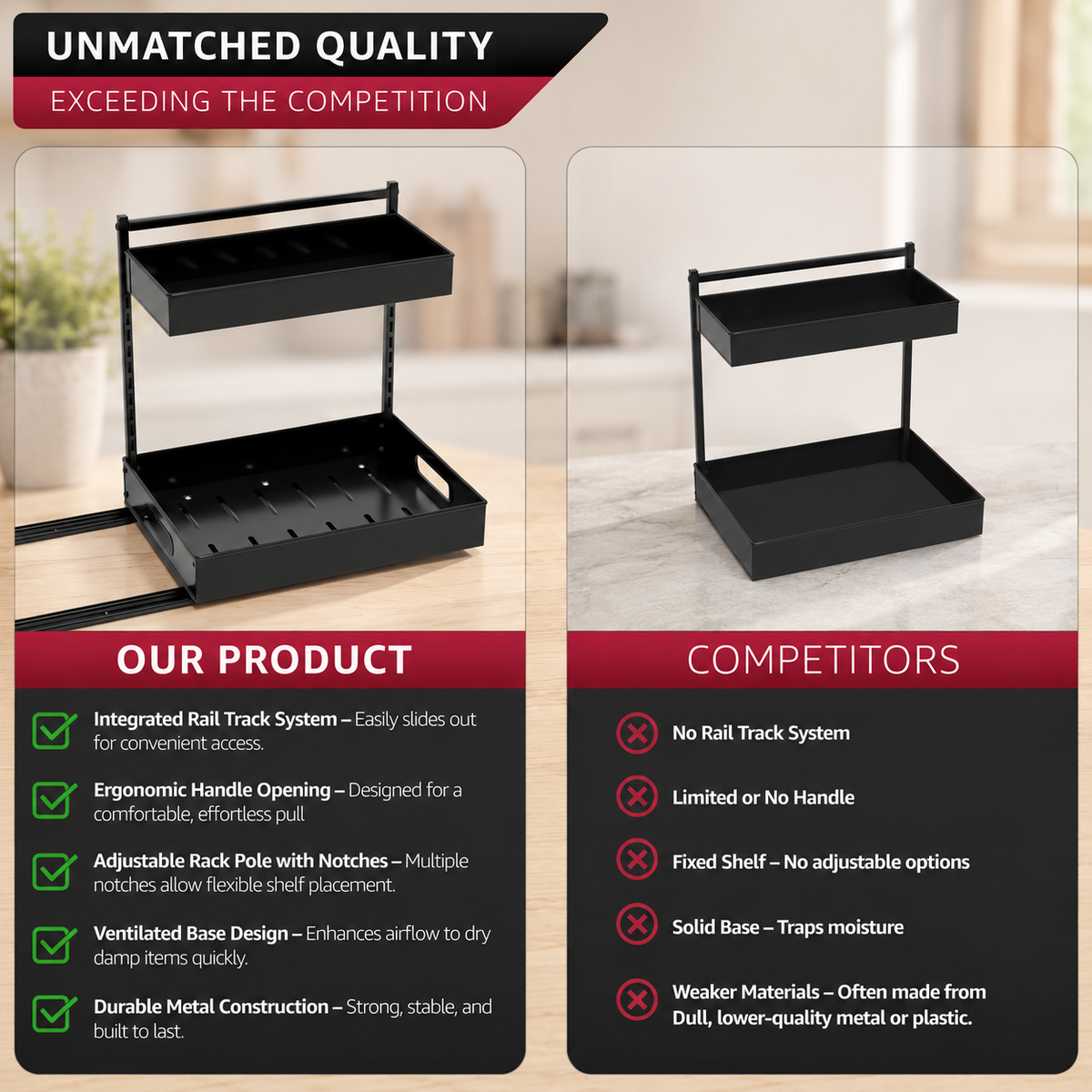 Sliding Under-Sink Storage Organizer - 2 Pcs