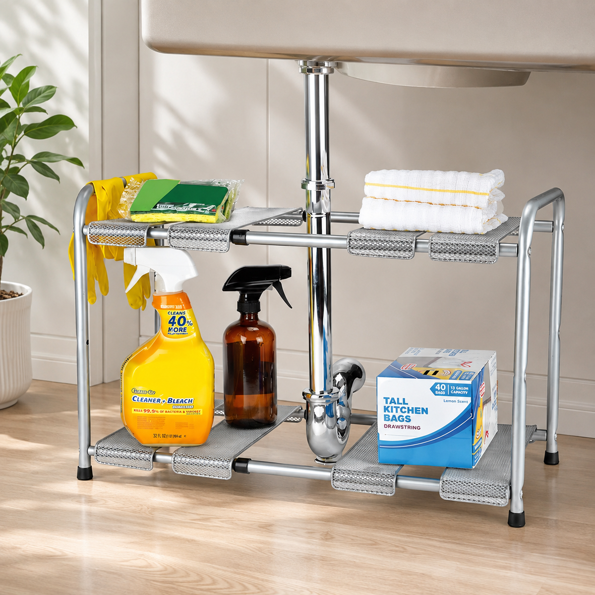 Expandable Under-Sink Storage Shelf