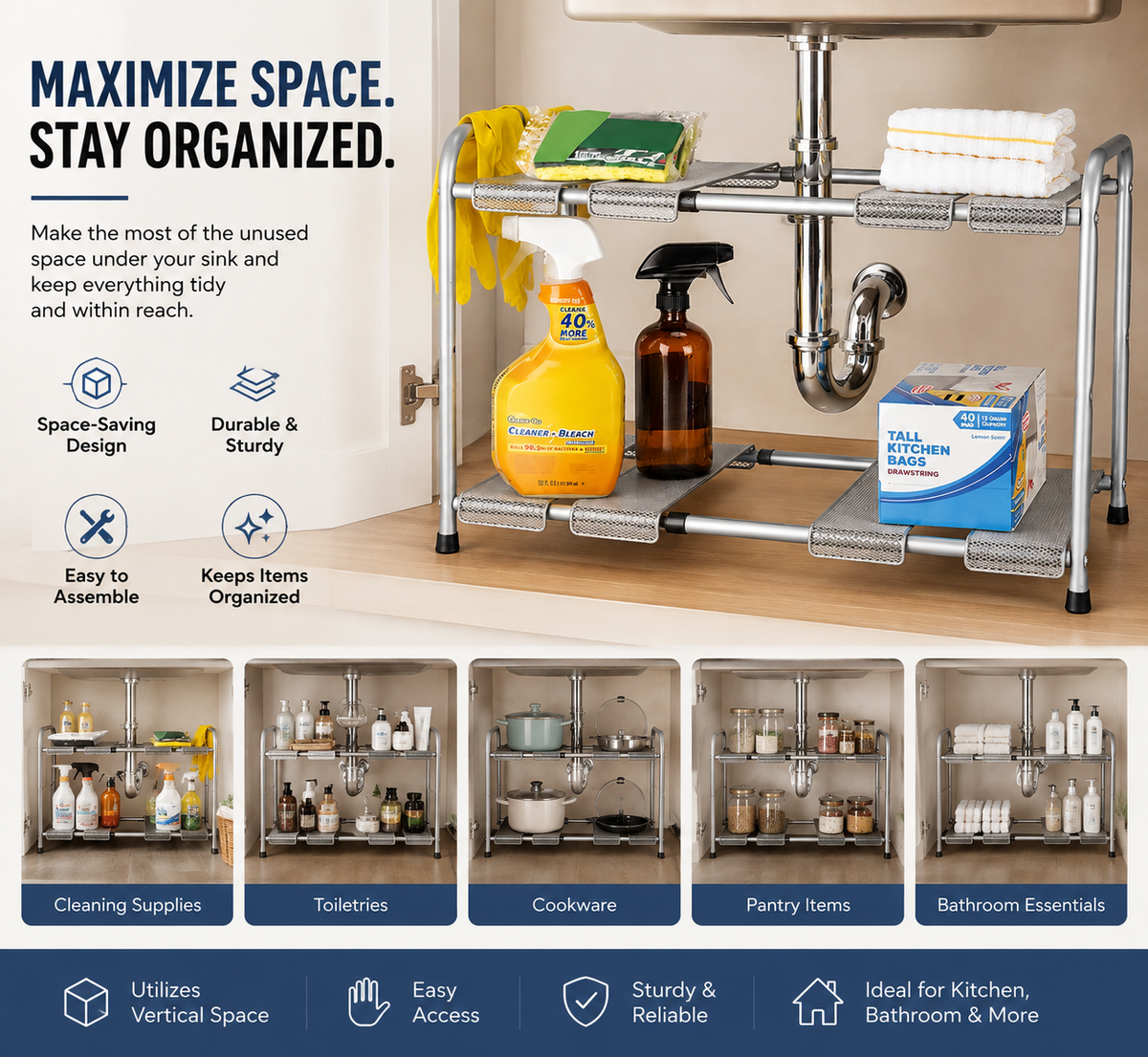 Expandable Under-Sink Storage Shelf