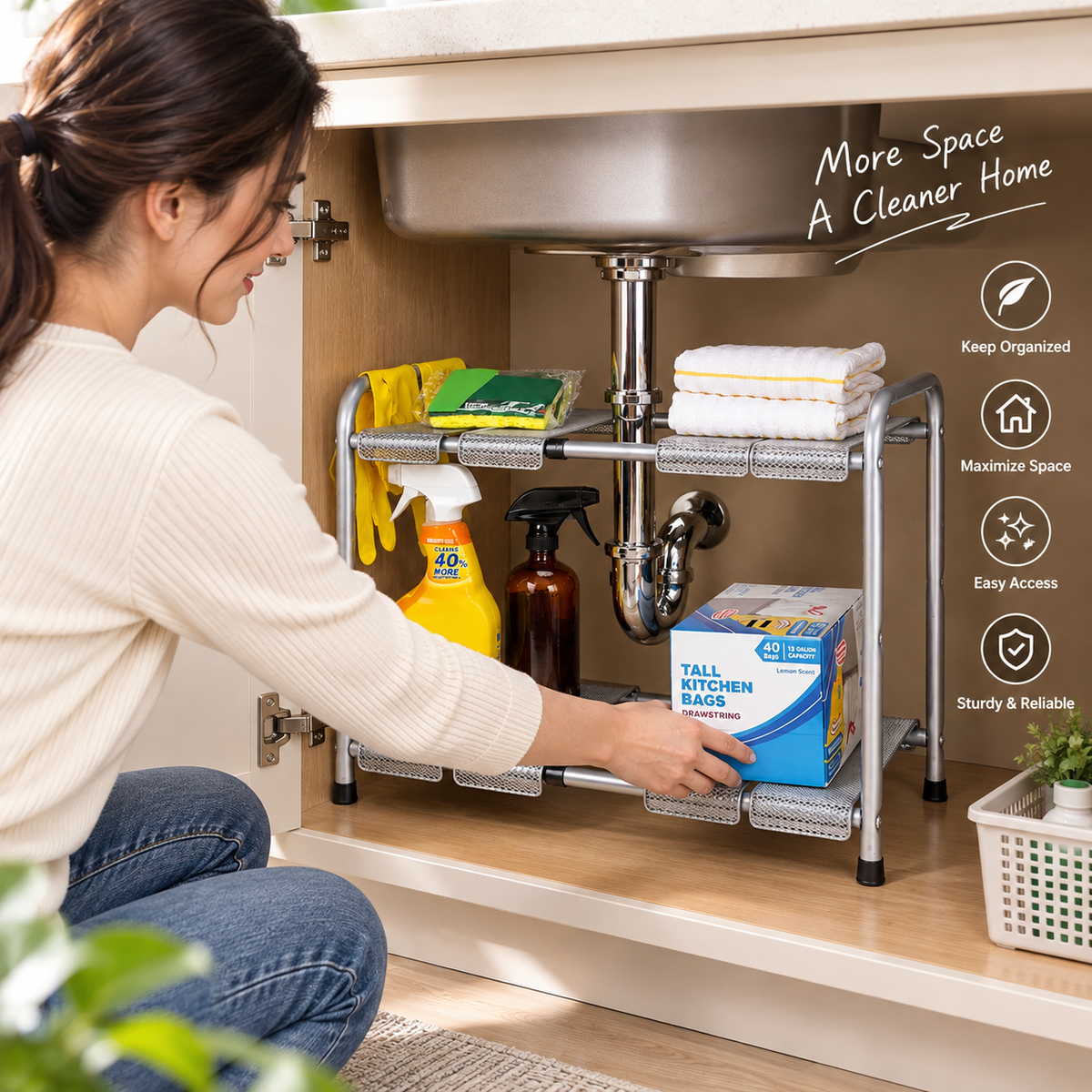 Expandable Under-Sink Storage Shelf
